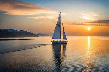 Fototapeta na wymiar sailing boat at sunset