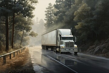 Freight and logistics. Semi-truck on highway transportation and business Concept