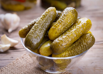 Plate of gherkins, pickled cucumbers
