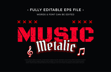 Fototapeta premium Rock Music Metalic 3d Cartoon text effect editable