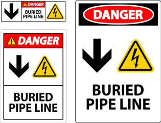 Danger Sign Buried Pipe Line With Down Arrow and Electric Shock Symbol