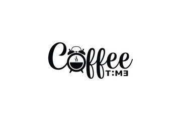 coffee time lettering with a combination of a cup of coffee, an alarm, and beautiful lettering. it's good for beverage logo, display in cafe and restaurant, t-shirt, sticker, etc.