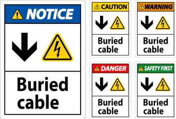 Danger Sign Buried Cable With Down Arrow and Electric Shock Symbol