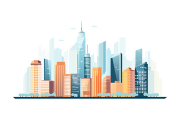 Cityscape with tall skyscrapers and office buildings. Business district of a big city. Skyscrapers of the metropolis. Vector illustration.