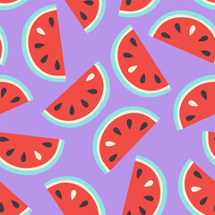 cartoon seamless pattern with slices of watermelon