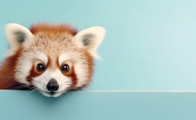 Obraz premium Creative Animal Concept. Red Panda peeking over pastel bright background. Generative AI.