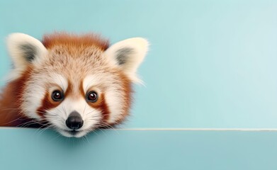 Creative Animal Concept. Red Panda peeking over pastel bright background. Generative AI.