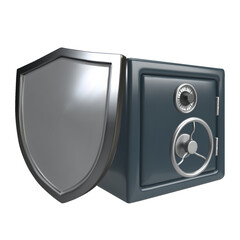Vector illustration of steel safe and shield. The concept of security of money, investment deposits.
