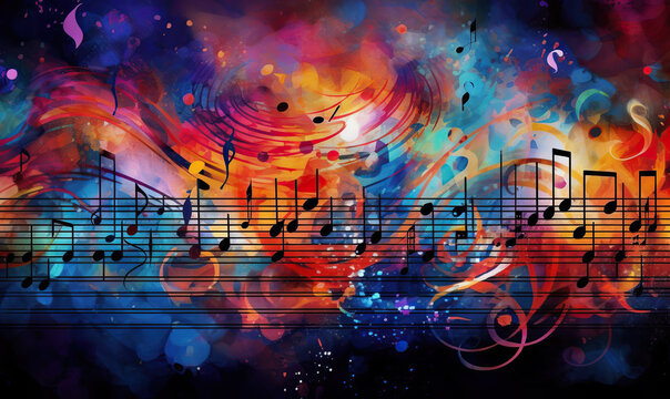 Bright music background - stave and sheet music. Created using generative AI tools