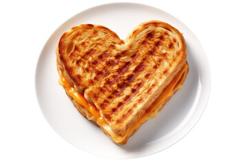 Heart Shaped Plate With Grilled Cheese Sandwich, Png. Generative AI