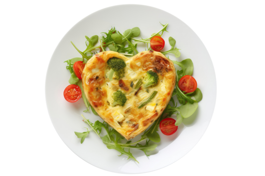 Heart Shaped Plate With Vegetable Quiche, Png. Generative AI