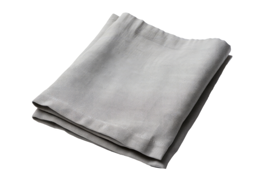 Grey Cotton Napkin On Isolated Transparent Background, Png. Generative AI