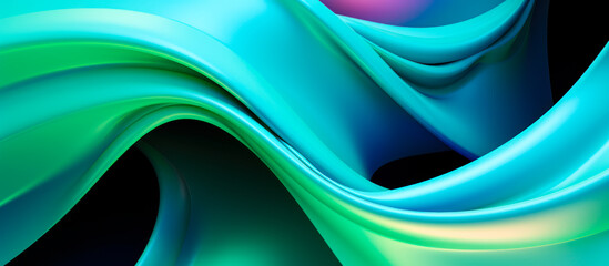 Abstract fluid 3D twisted iridescent holographic neon waves background with blue and green colorful gradient