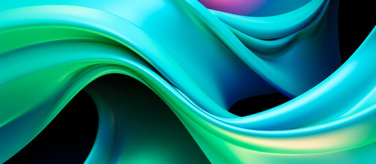 Obraz premium Abstract fluid 3D twisted iridescent holographic neon waves background with blue and green colorful gradient