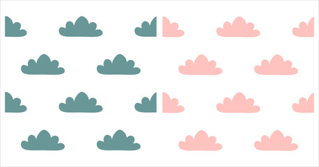 Cloud vector seamless pattern set. Color clouds on white background. Cute template for wallpaper, kid room and Baby shower decor. Sky Collection for wrapping paper, package, child holiday, Postcard.
