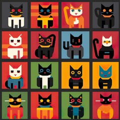 cats seamless pattern in style of 8 bits