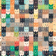 cats seamless pattern in style of pixelated