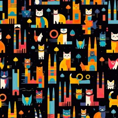 cats seamless pattern in style of 8bits