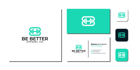 Letter B With Barbel Gym and Fitness Logo Bundle With Business Card And Icon vector