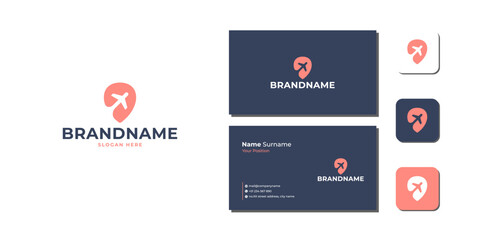 Pin Plane Logo Bundle With Business Card And Icon vector