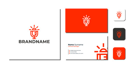 Sun Podcast Microphone Logo Bundle With Business Card And Icon vector