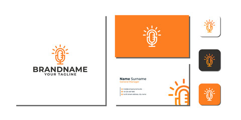 Sun Podcast Microphone Logo Bundle With Business Card And Icon vector
