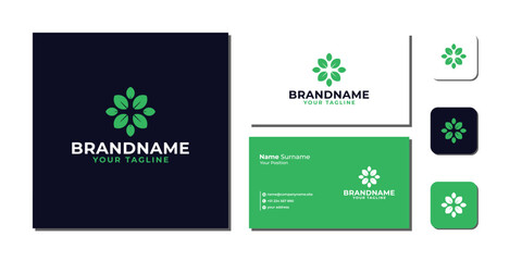 Tree Circle line art Logo Bundle With Business Card And Icon vector
