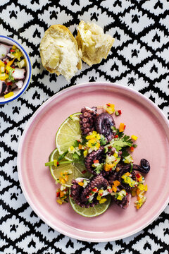 Octopus salad on plate