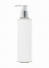 White cosmetic plastic bottle with blank label isolated on white.