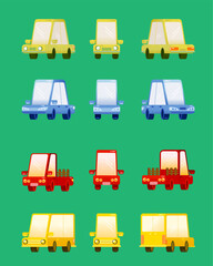 Set of isolated cars. Flat cars set. City cars and vehicles transport vector. Green car, Blue car, Red car, yellow car.