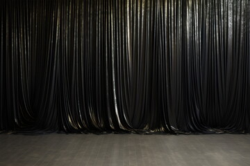metallic black foil curtain backdrop, photographic background made with generative ai
