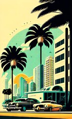 Poster in retro style, with retro cars.