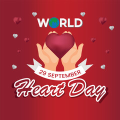 World heart day poster. Web banner with red and white heart. Vector illustration.