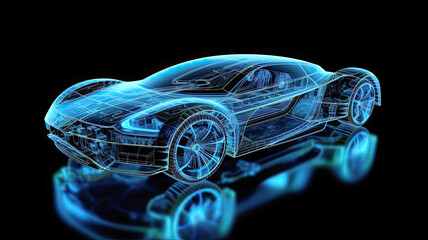 Futuristic concept of a smart self-driving car. Wireframe view.