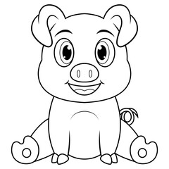 Cute baby pig cartoon sitting line art