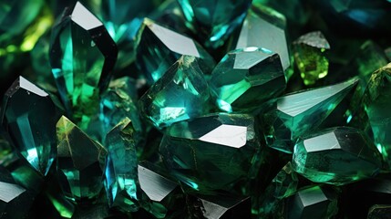 Bunch of Many Green Rough Uncut Emerald Crystals. Emeralds Isolated. Green Crystal Mineral. Emeralds. Gems. Mineral crystals in the natural environment. Made With Generative AI.