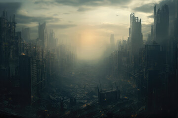 Fototapeta na wymiar The Vanishing Towers Surreal Skyline Fading Into Oblivion. Generative AI
