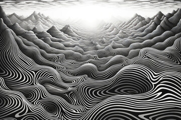 Mountains Presents Visualization Of Optical Illusion Featuring Thin Patterned Lines That Create Exciting. Generative AI