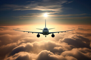 Fototapeta na wymiar Airplane On The Clouds. Generative AI