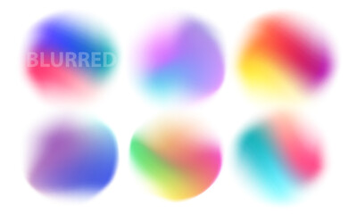 Blurred round shapes. Set of defocused soft color gradient circles for creative graphic design. Vector illustration.