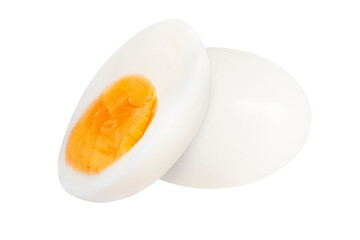 Eggs on an isolated white background. Sliced and whole egg.