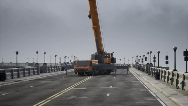 big auto crane on the bridge under constraction