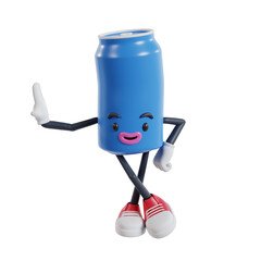 cartoon character of soft drink cans Leaning Against Wall with hands and Smiling, 3d illustration of soft drink cans