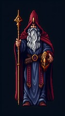 Obraz premium Pixel art wizard character for RPG game, character in retro style for 8 bit game
