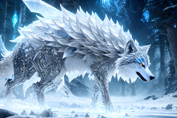 white wolf in winter fantasy
