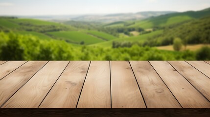 wooden table top with the mountain landscape