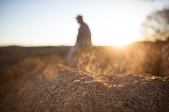 Morning sun flare over outback soil