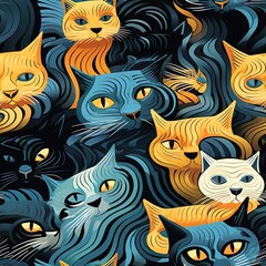 cats seamless pattern in style of anamorphic