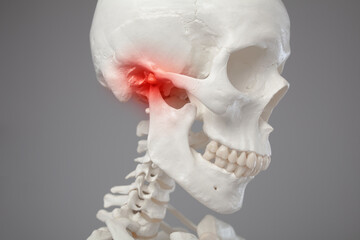 Jaw bone pain, human mandibula red zone, head pain and tinitus