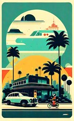 Poster in retro style, with retro cars.
